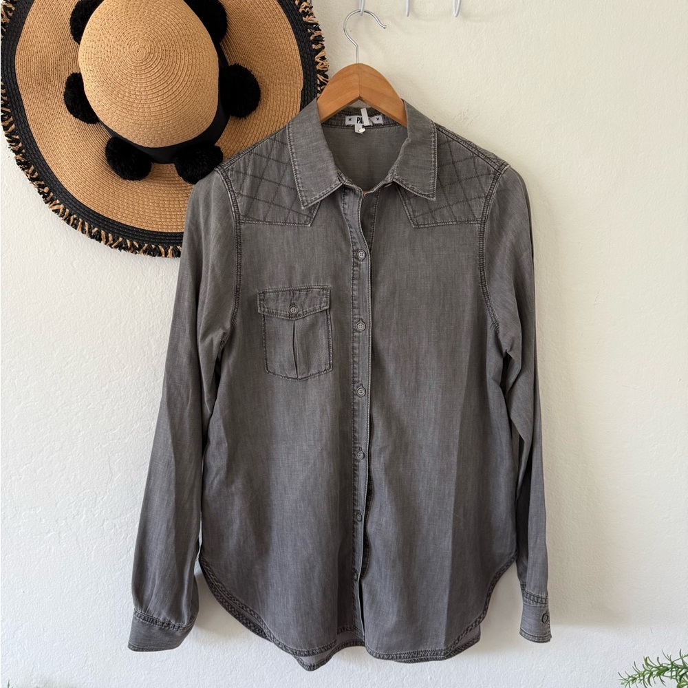PAIGE Gray Cotton Chambray Long Sleeve Button Down Shirt Relaxed Fit Size Small